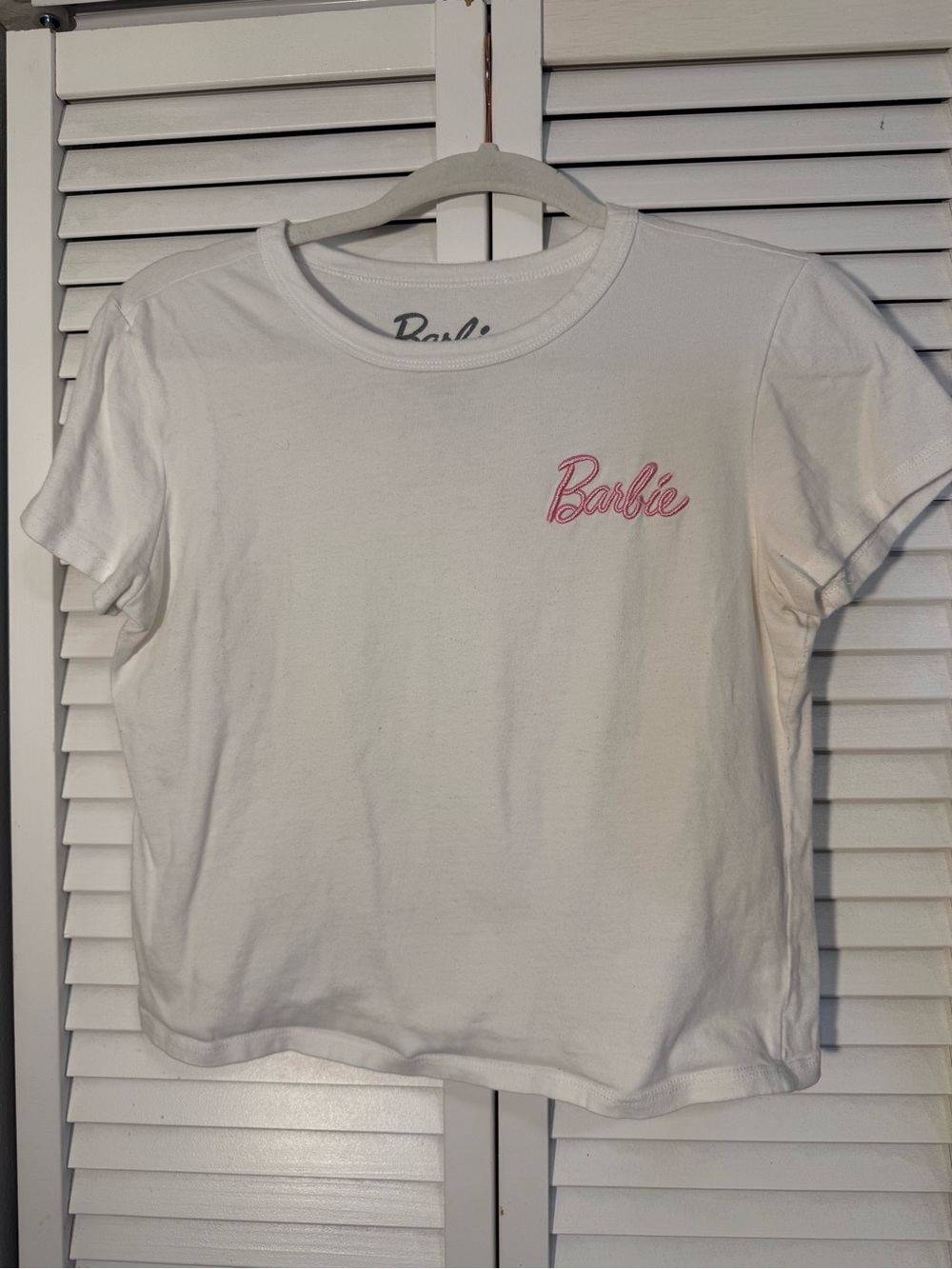 Barbie White Tee with Pink Embroidered Logo